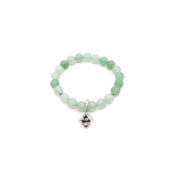 Green Aventurine Crystal Bracelet With Silver Bee Charm