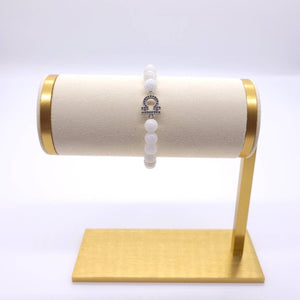 Moonstone Crystal Beaded Bracelet With Silver Libra Zodiac Sign