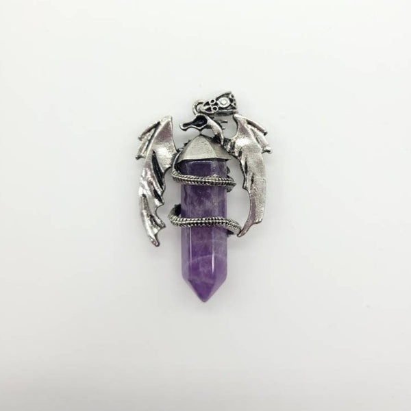 Large Point Purple Amethyst Necklace Pendant With Dragon