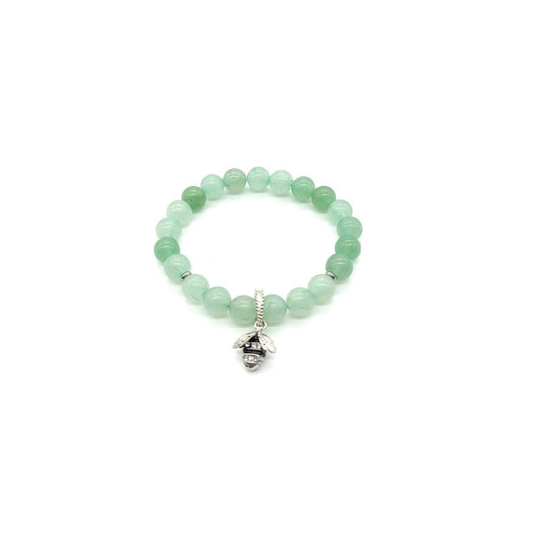 Green Aventurine Crystal Bracelet With Silver Bee Charm