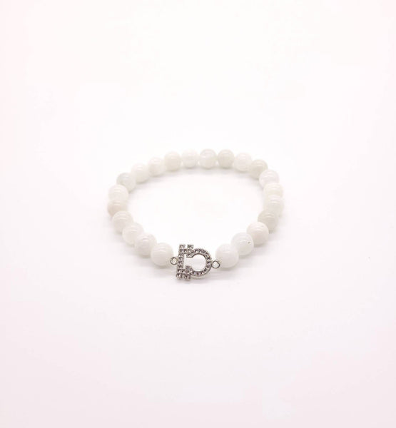 Moonstone Crystal Beaded Bracelet With Silver Libra Zodiac Sign