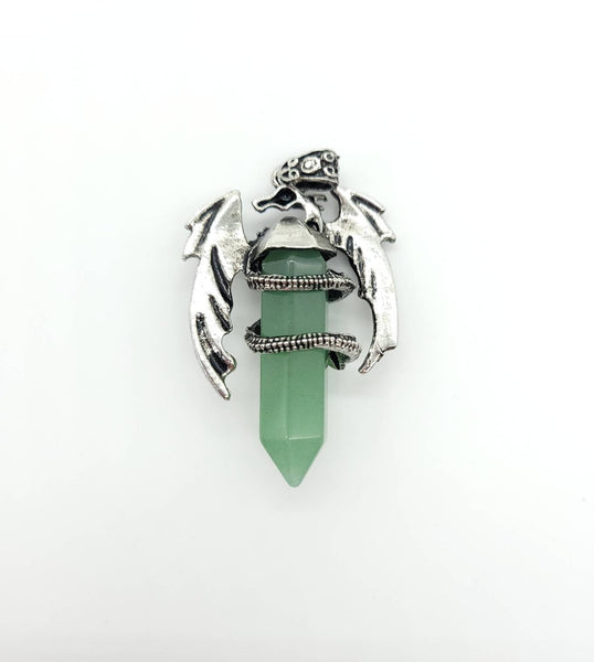 Large Point Green Aventurine Necklace Pendant With Dragon