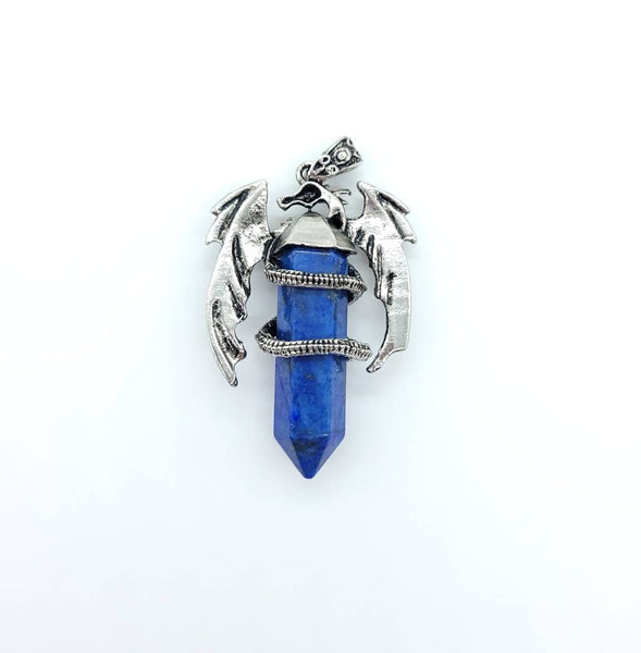 Large Point Blue Lapis Lazuli Necklace Pendant With Dragon
