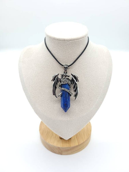 Large Point Blue Lapis Lazuli Necklace Pendant With Dragon