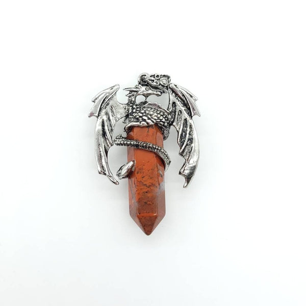 Large Point Red Jasper Necklace Pendant With Dragon