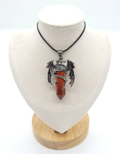 Large Point Red Jasper Necklace Pendant With Dragon