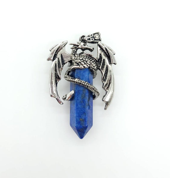 Large Point Blue Lapis Lazuli Necklace Pendant With Dragon