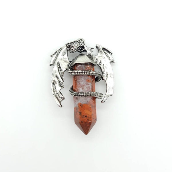 Large Point Red Jasper Necklace Pendant With Dragon