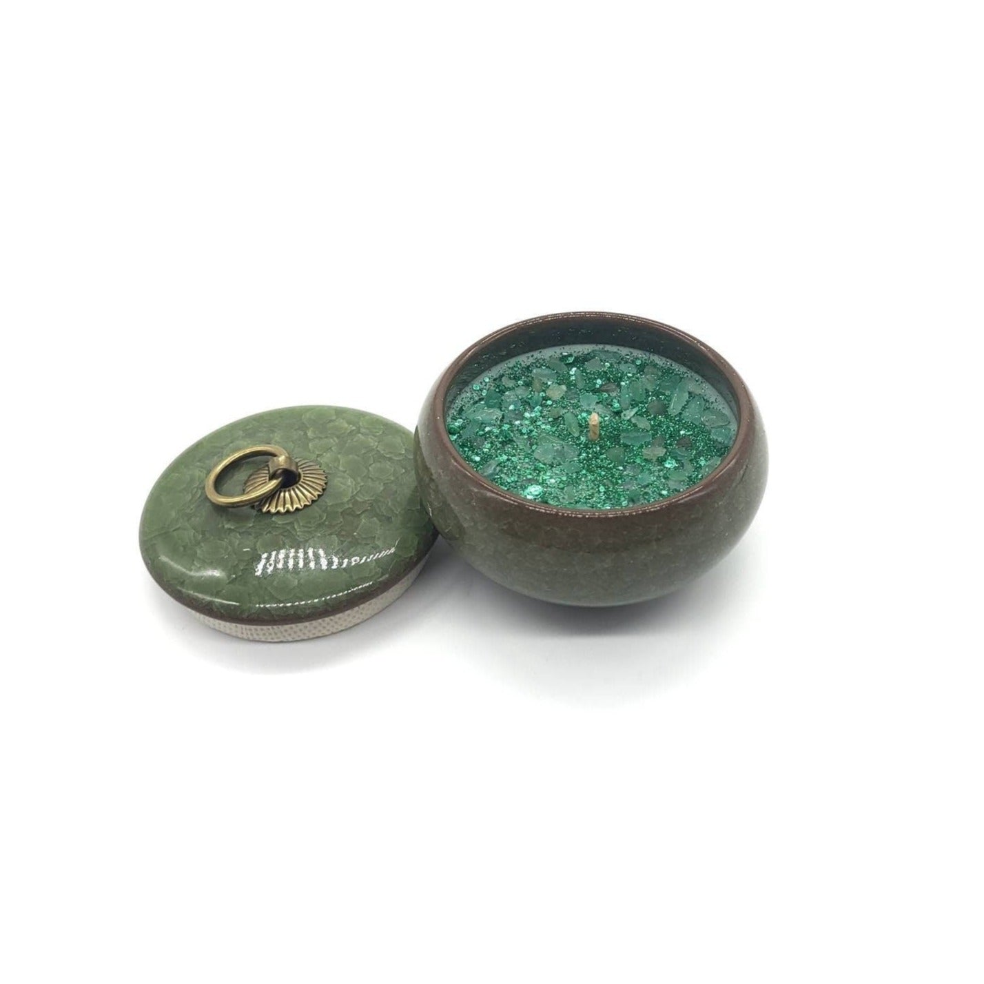 Luxury Green Soy Candle Jar With Aventurine Crystals
